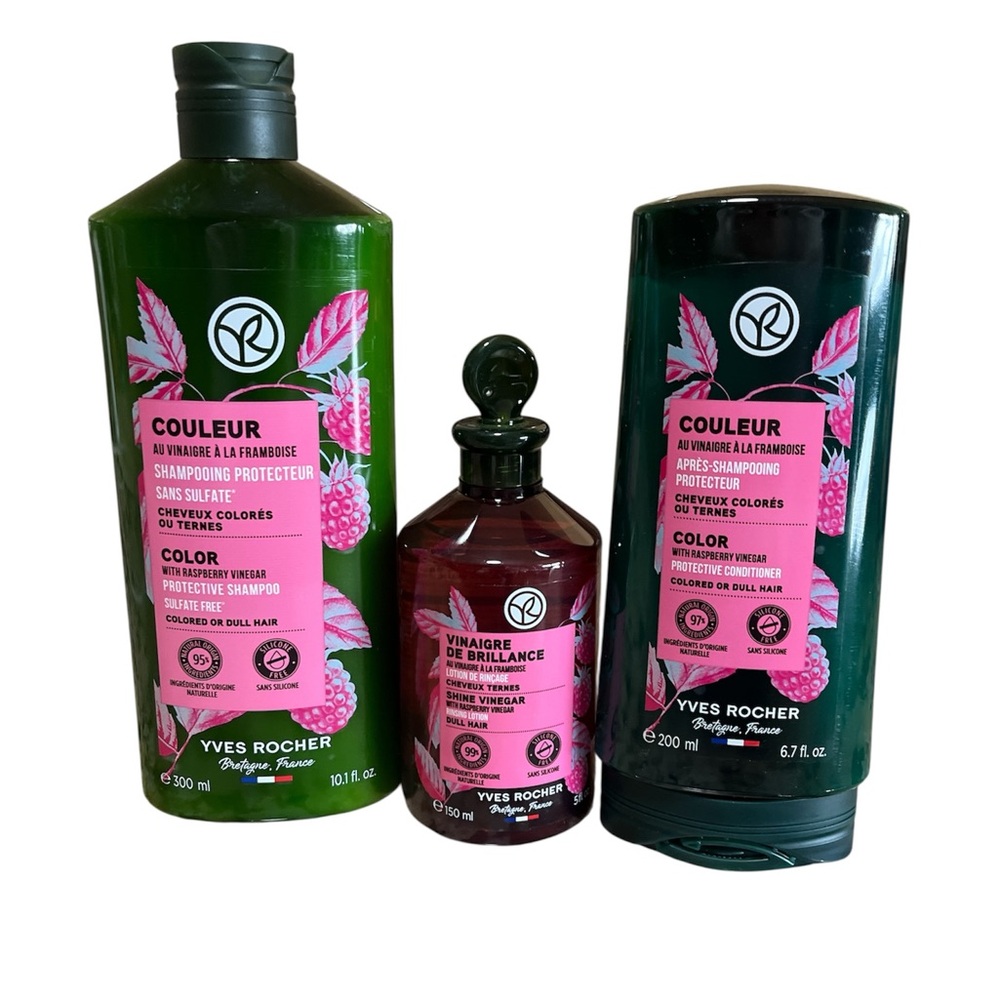 Yves Rocher Protective color hair bundle, shampoo conditioner raspberry vinegar